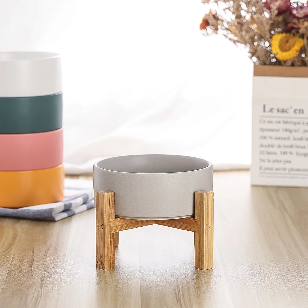 Lionwei Elevated Ceramic Cat & Dog Bowl with Anti-Slip Stand for Pets, White