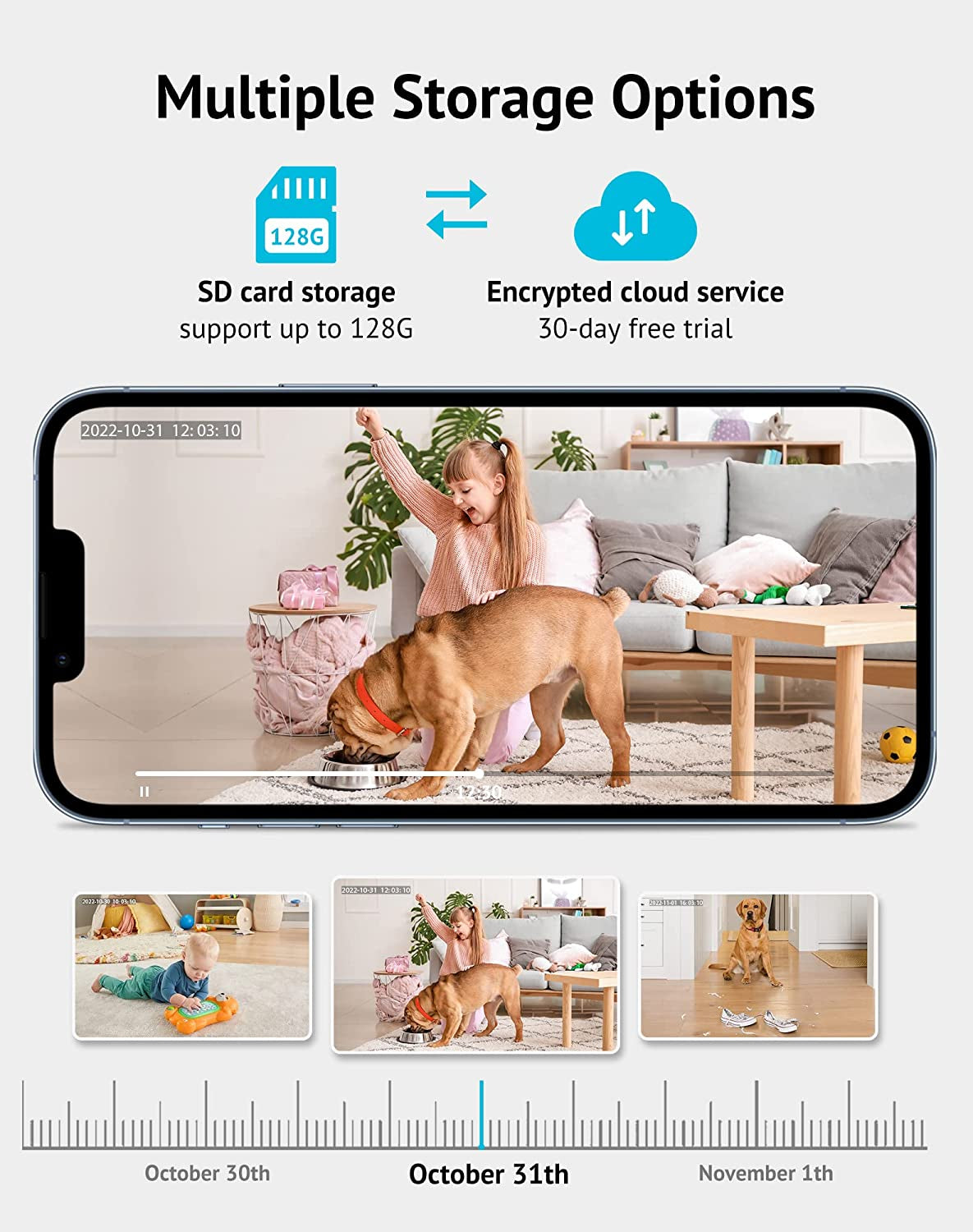 Indoor 1080P Security Camera with Sound and Motion Detection, 360° Baby Monitor, WiFi Pet Camera with Mobile App, Two-Way Audio, Night Vision, SD and Cloud Storage, Compatible with Alexa