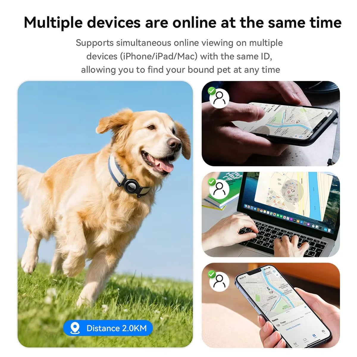 GPS Pet Tracker with No Monthly Fees – Compatible with Apple Find My for Dogs and Cats