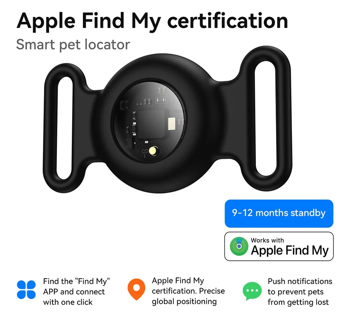 GPS Pet Tracker with No Monthly Fees – Compatible with Apple Find My for Dogs and Cats