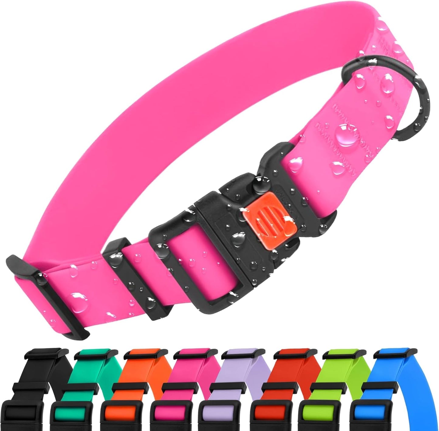 Heavy Duty Waterproof Dog Collar, Pvc-Coated Nylon (Pink, 12-16)