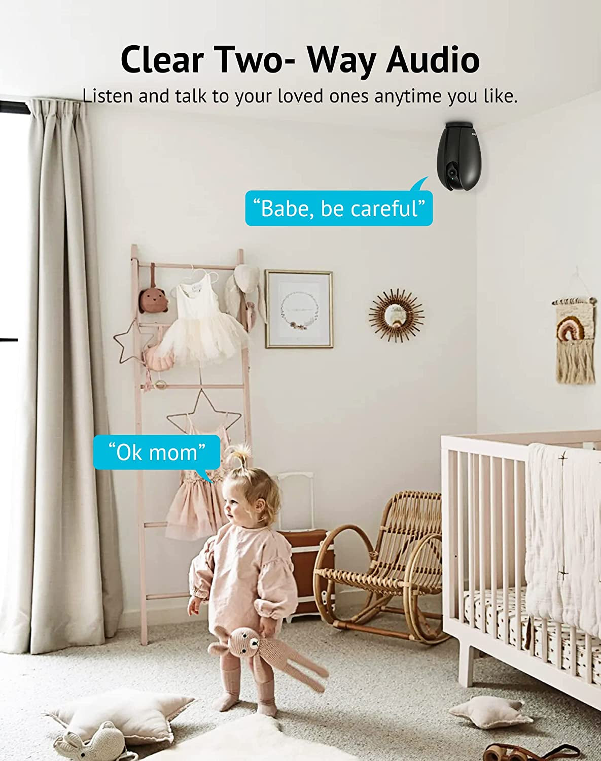 Indoor 1080P Security Camera with Sound and Motion Detection, 360° Baby Monitor, WiFi Pet Camera with Mobile App, Two-Way Audio, Night Vision, SD and Cloud Storage, Compatible with Alexa