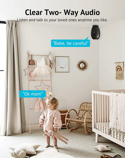 Indoor 1080P Security Camera with Sound and Motion Detection, 360° Baby Monitor, WiFi Pet Camera with Mobile App, Two-Way Audio, Night Vision, SD and Cloud Storage, Compatible with Alexa