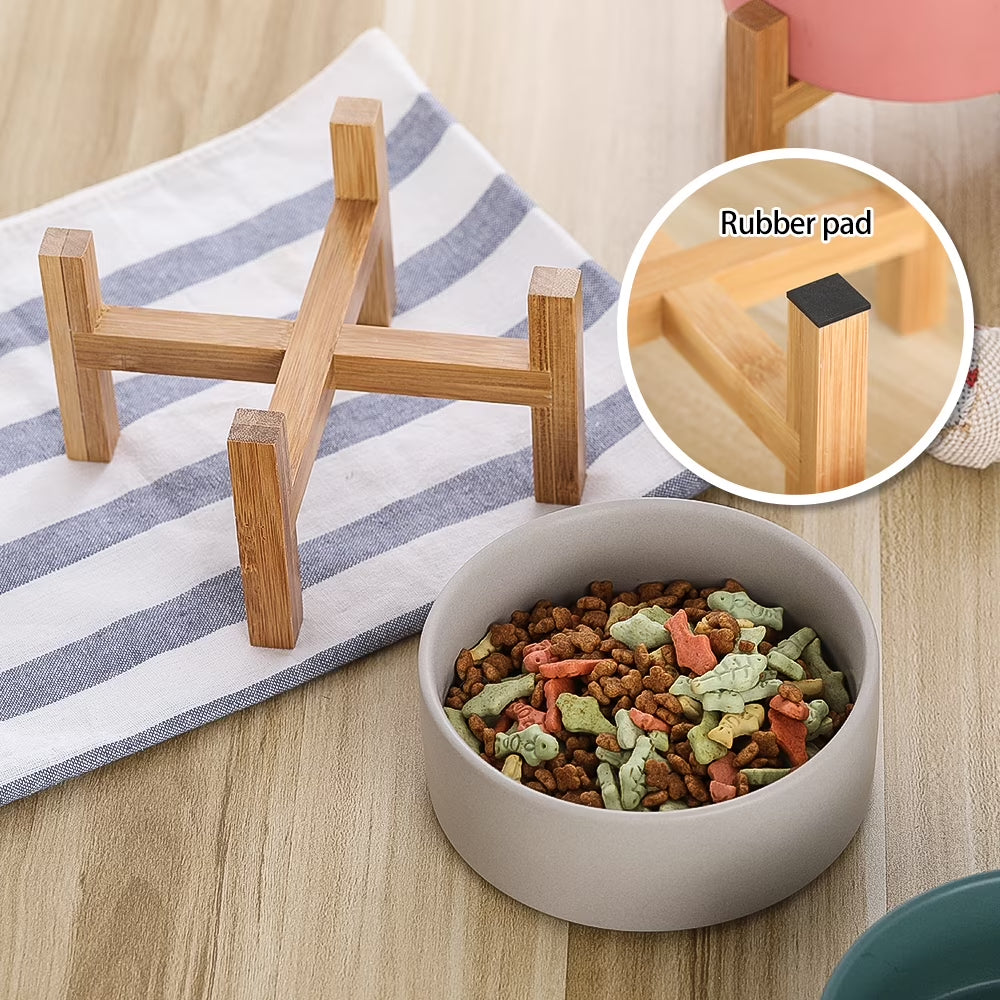 Lionwei Elevated Ceramic Cat & Dog Bowl with Anti-Slip Stand for Pets, White