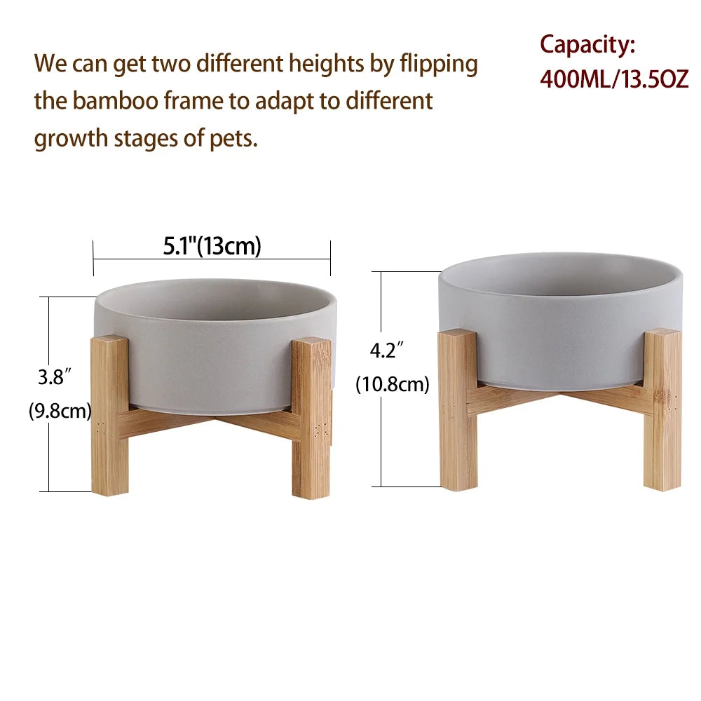 Lionwei Elevated Ceramic Cat & Dog Bowl with Anti-Slip Stand for Pets, White