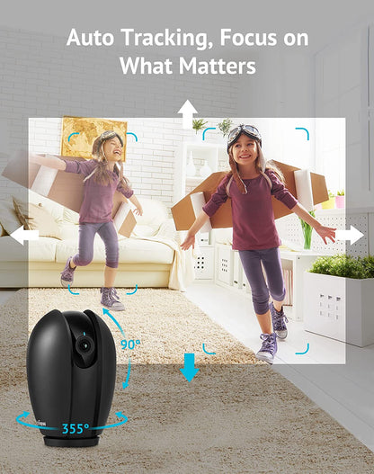 Indoor 1080P Security Camera with Sound and Motion Detection, 360° Baby Monitor, WiFi Pet Camera with Mobile App, Two-Way Audio, Night Vision, SD and Cloud Storage, Compatible with Alexa