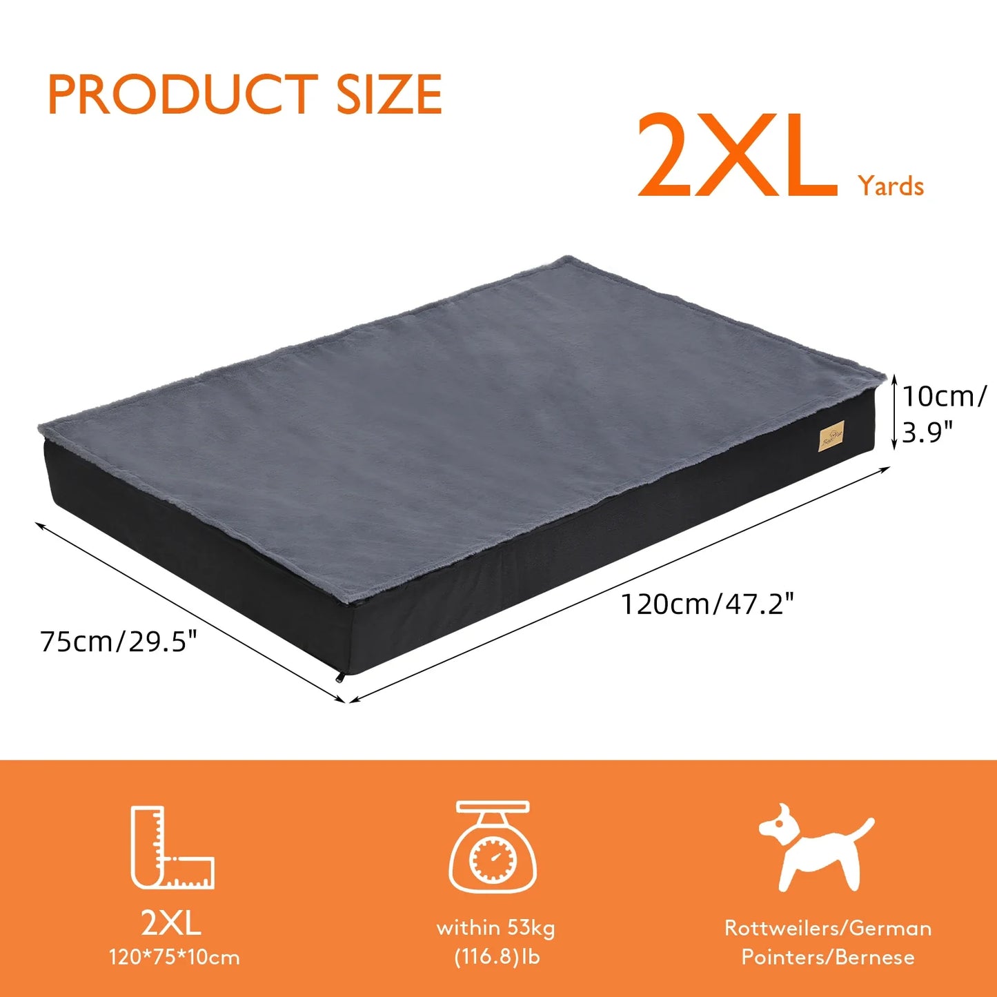 Orthopedic Washable Dog Bed for Large Breeds - Comfortable Sponge Foam Pet Bedding for Crate Use