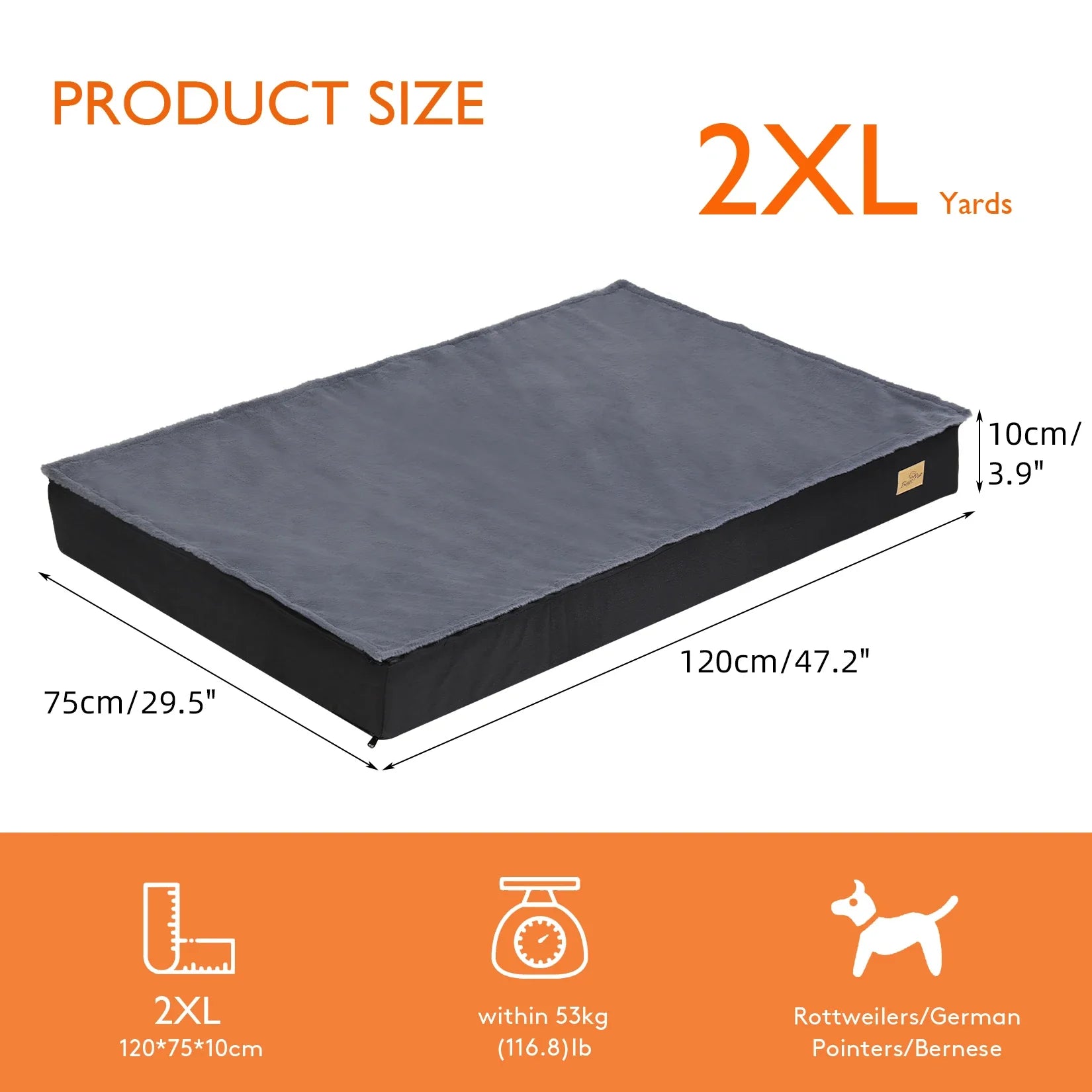 Orthopedic Washable Dog Bed for Large Breeds - Comfortable Sponge Foam Pet Bedding for Crate Use