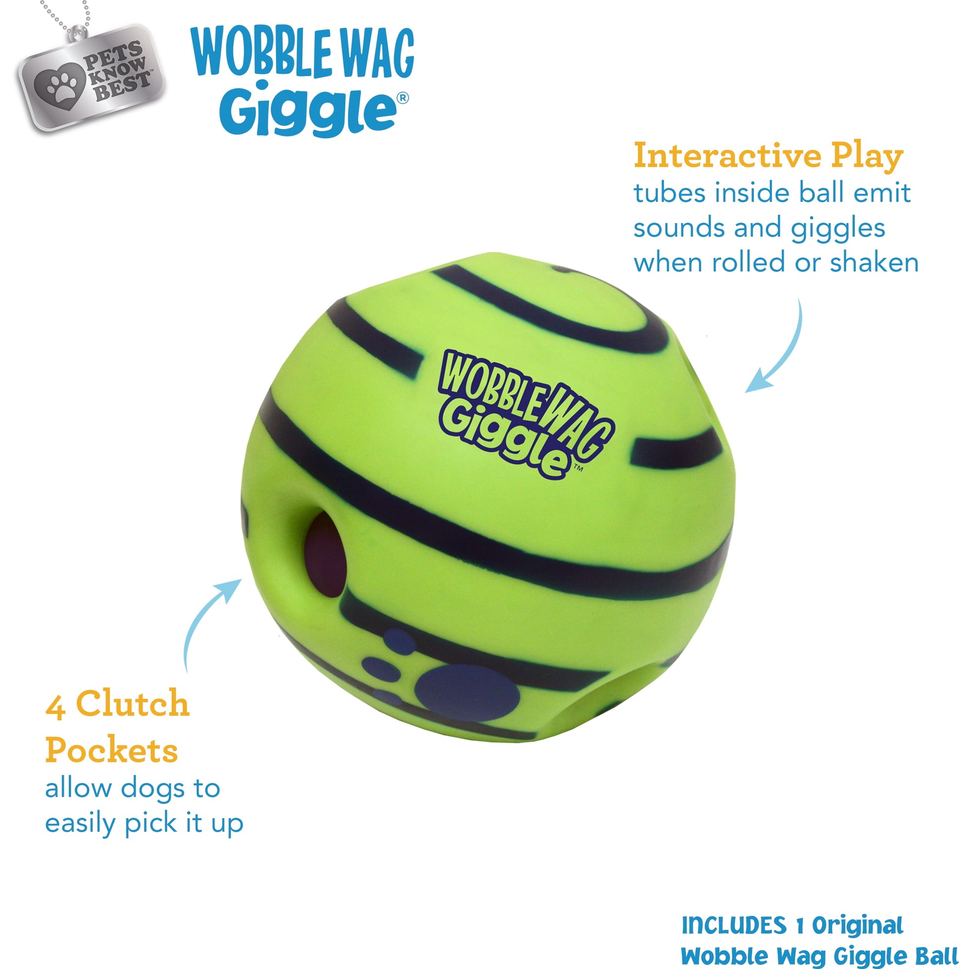 Wobble Wag Giggle Ball Dog Toy, Tear-Resistant, Green