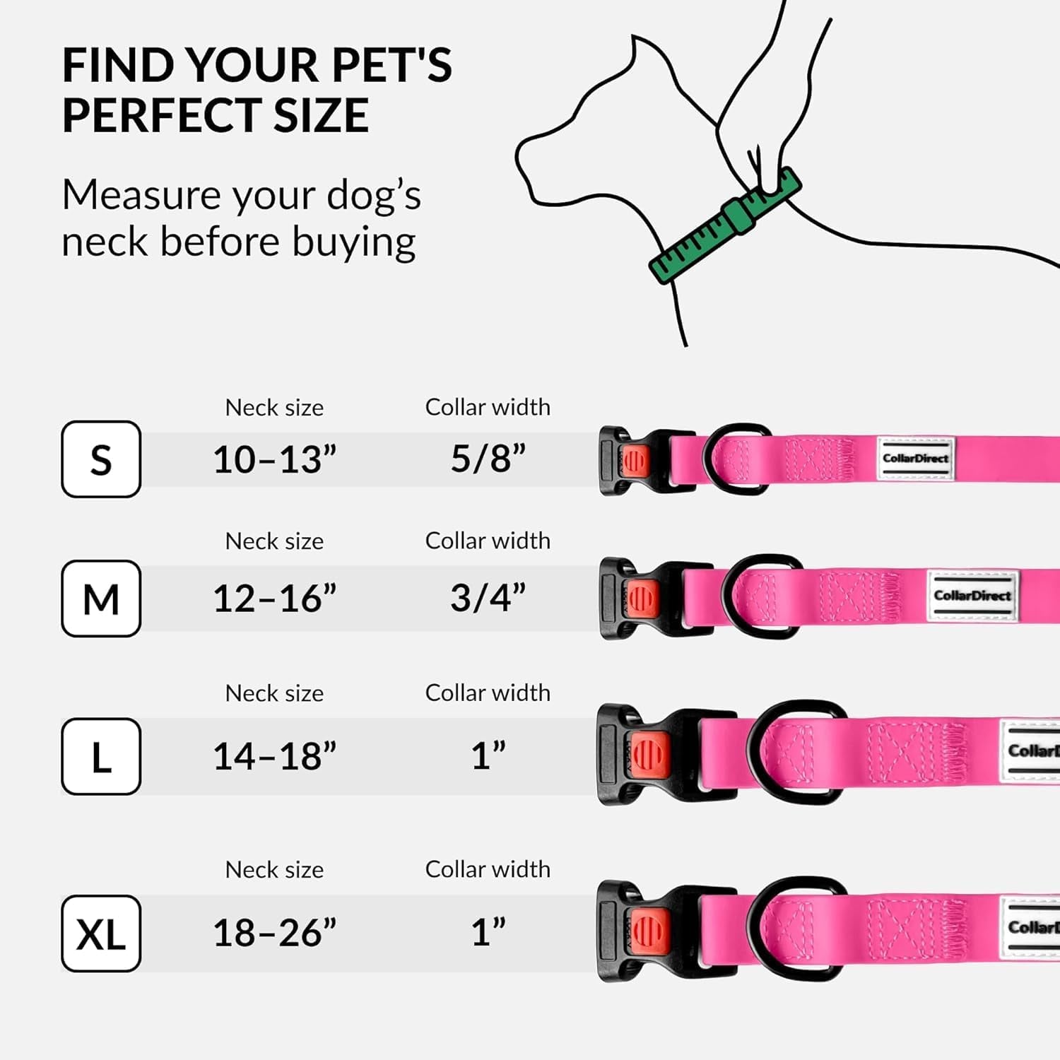Heavy Duty Waterproof Dog Collar, Pvc-Coated Nylon (Pink, 12-16)