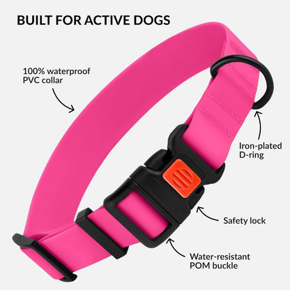 Heavy Duty Waterproof Dog Collar, Pvc-Coated Nylon (Pink, 12-16)