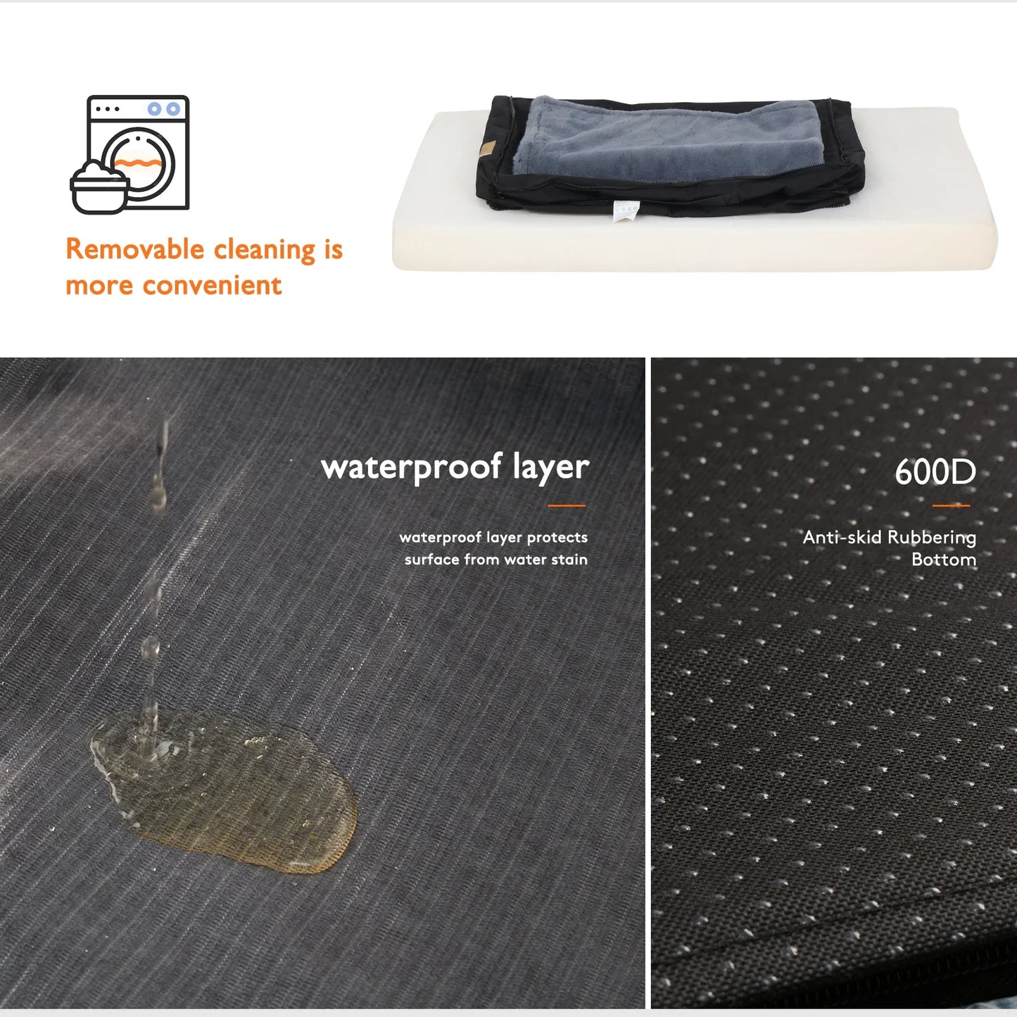 Orthopedic Washable Dog Bed for Large Breeds - Comfortable Sponge Foam Pet Bedding for Crate Use
