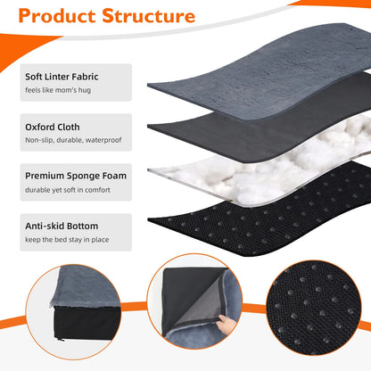 Orthopedic Washable Dog Bed for Large Breeds - Comfortable Sponge Foam Pet Bedding for Crate Use