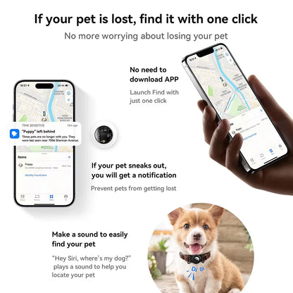GPS Pet Tracker with No Monthly Fees – Compatible with Apple Find My for Dogs and Cats