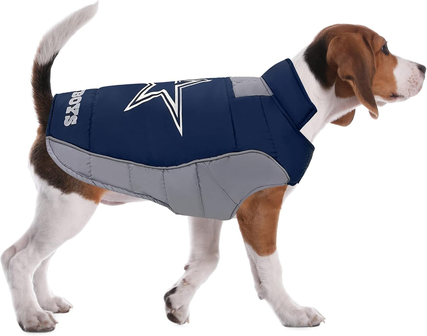 NFL Dallas Cowboys Puffer Vest for Dogs & Cats, Size Large. Warm, Cozy, and Waterproof Dog Coat, for Small and Large Dogs/Cats. Best NFL Licensed PET Warming Sports Jacket