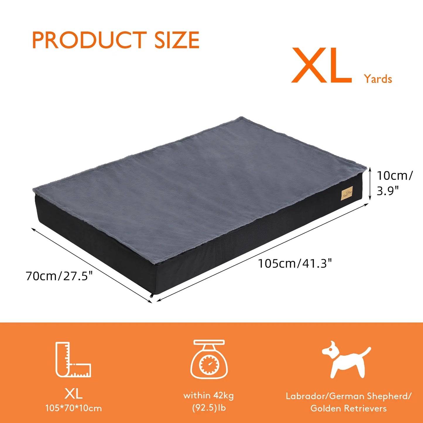 Orthopedic Washable Dog Bed for Large Breeds - Comfortable Sponge Foam Pet Bedding for Crate Use