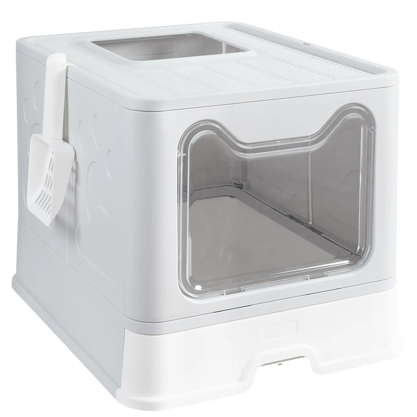 Extra Large Foldable Cat Litter Box with Front Entry and Top Exit Tray